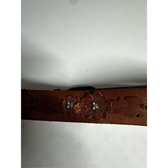 Rare Hollister Co. Leather Tea Rose Appliqué Brown Belt  Size S main image 7